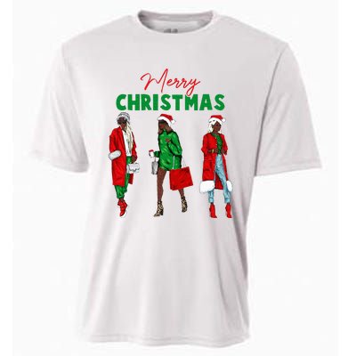 Christmas African American Wo Santa Hat Pajama Cooling Performance Crew T-Shirt