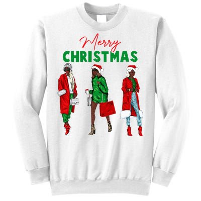 Christmas African American Wo Santa Hat Pajama Sweatshirt