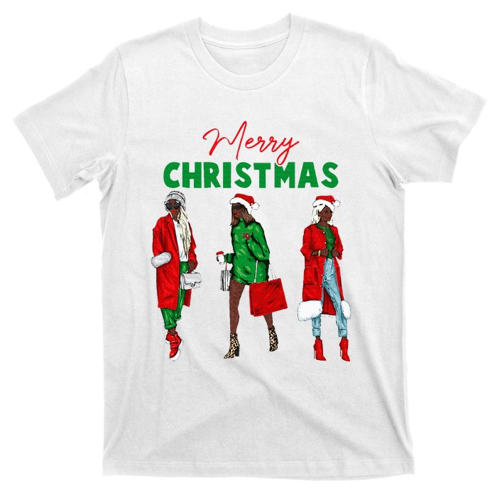 Christmas African American Wo Santa Hat Pajama T-Shirt