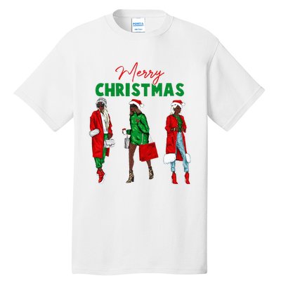 Christmas African American Wo Santa Hat Pajama Tall T-Shirt