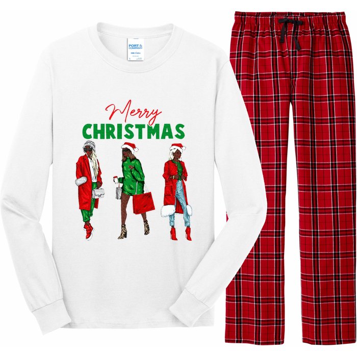 Christmas African American Wo Santa Hat Pajama Long Sleeve Pajama Set