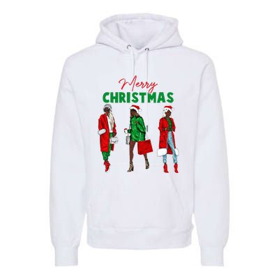 Christmas African American Wo Santa Hat Pajama Premium Hoodie