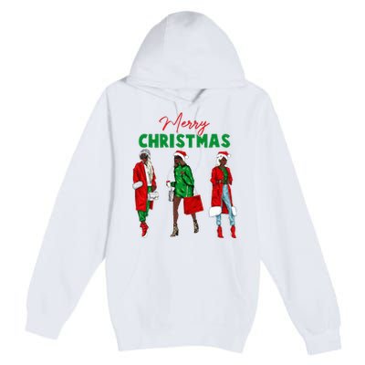 Christmas African American Wo Santa Hat Pajama Premium Pullover Hoodie