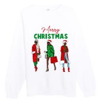 Christmas African American Wo Santa Hat Pajama Premium Crewneck Sweatshirt