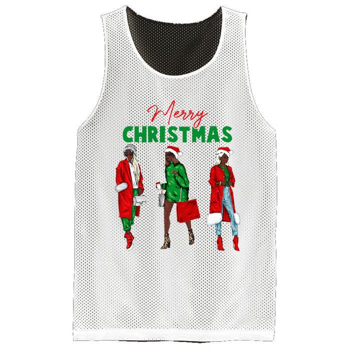 Christmas African American Wo Santa Hat Pajama Mesh Reversible Basketball Jersey Tank