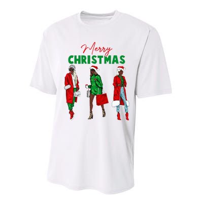 Christmas African American Wo Santa Hat Pajama Performance Sprint T-Shirt