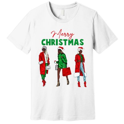 Christmas African American Wo Santa Hat Pajama Premium T-Shirt