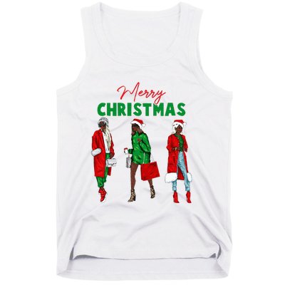 Christmas African American Wo Santa Hat Pajama Tank Top