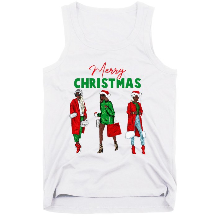 Christmas African American Wo Santa Hat Pajama Tank Top