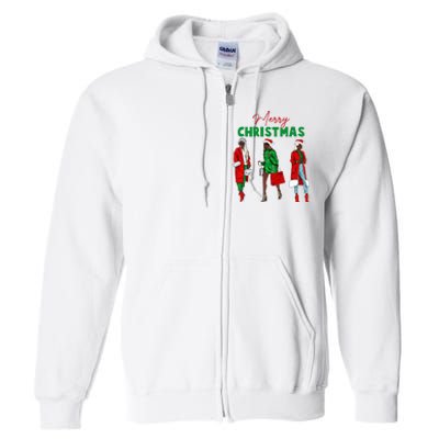 Christmas African American Wo Santa Hat Pajama Full Zip Hoodie