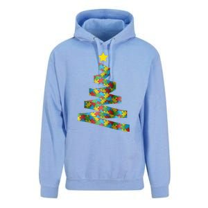 Christmas Autism Awareness Christmas Autism Puzzle Tree Unisex Surf Hoodie