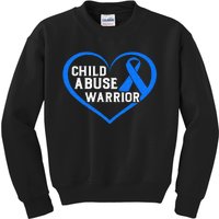 Child Abuse Awareness Warrior Blue Heart Domestic Violence Kids Sweatshirt