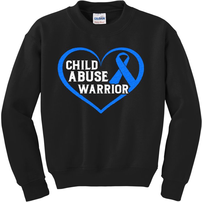 Child Abuse Awareness Warrior Blue Heart Domestic Violence Kids Sweatshirt