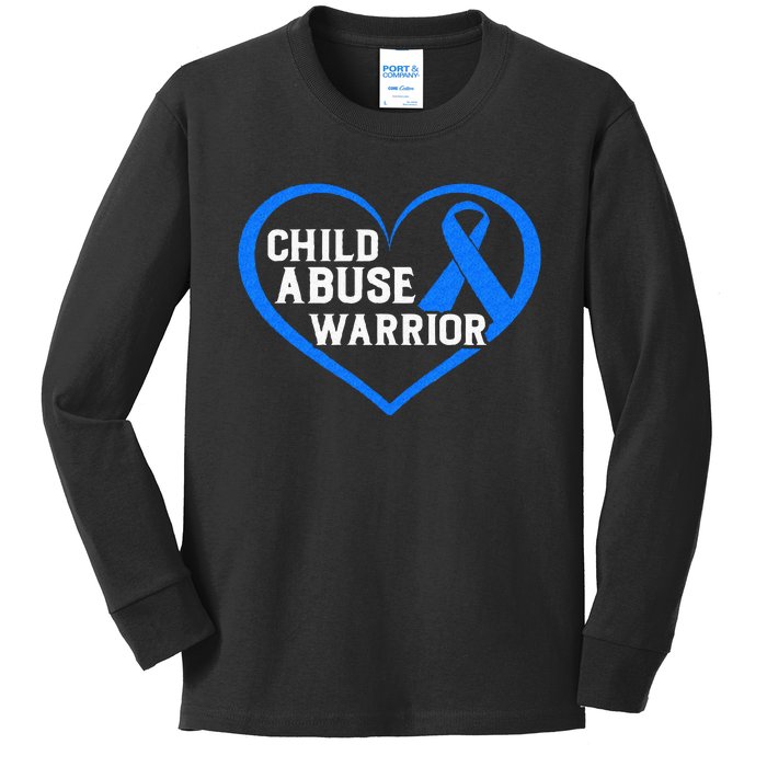 Child Abuse Awareness Warrior Blue Heart Domestic Violence Kids Long Sleeve Shirt