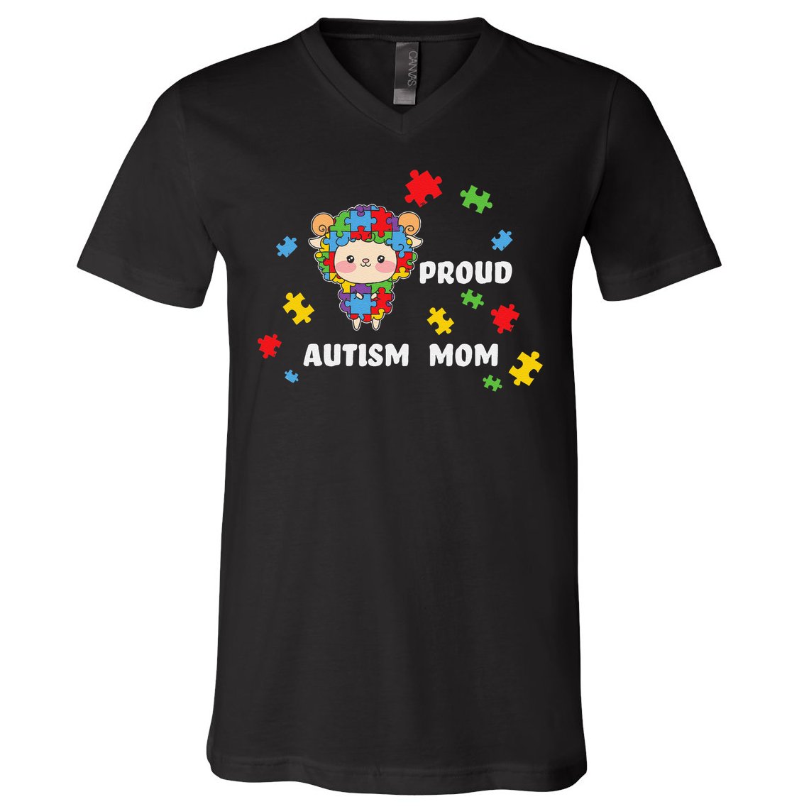 Cute Autism Awareness Women - Proud Autism Mom Lamb Puzzle V-Neck T-Shirt