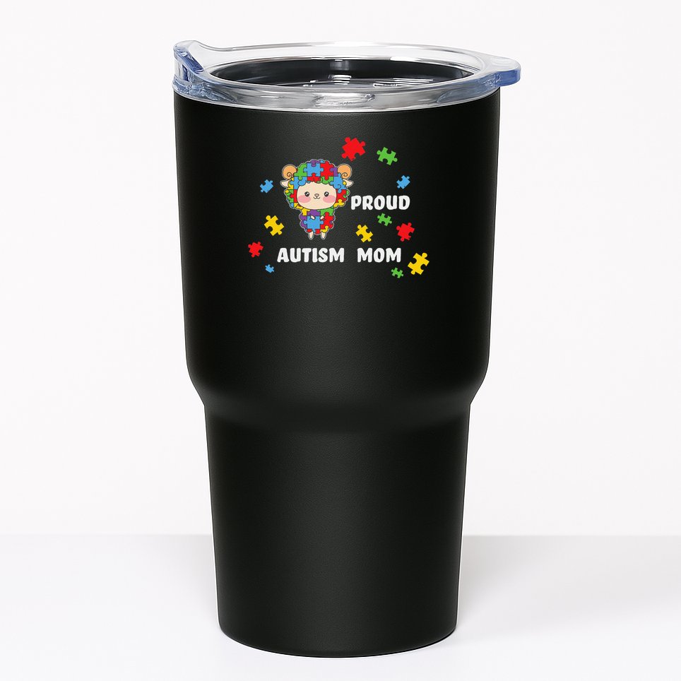 Cute Autism Awareness Women - Proud Autism Mom Lamb Puzzle Tumbler