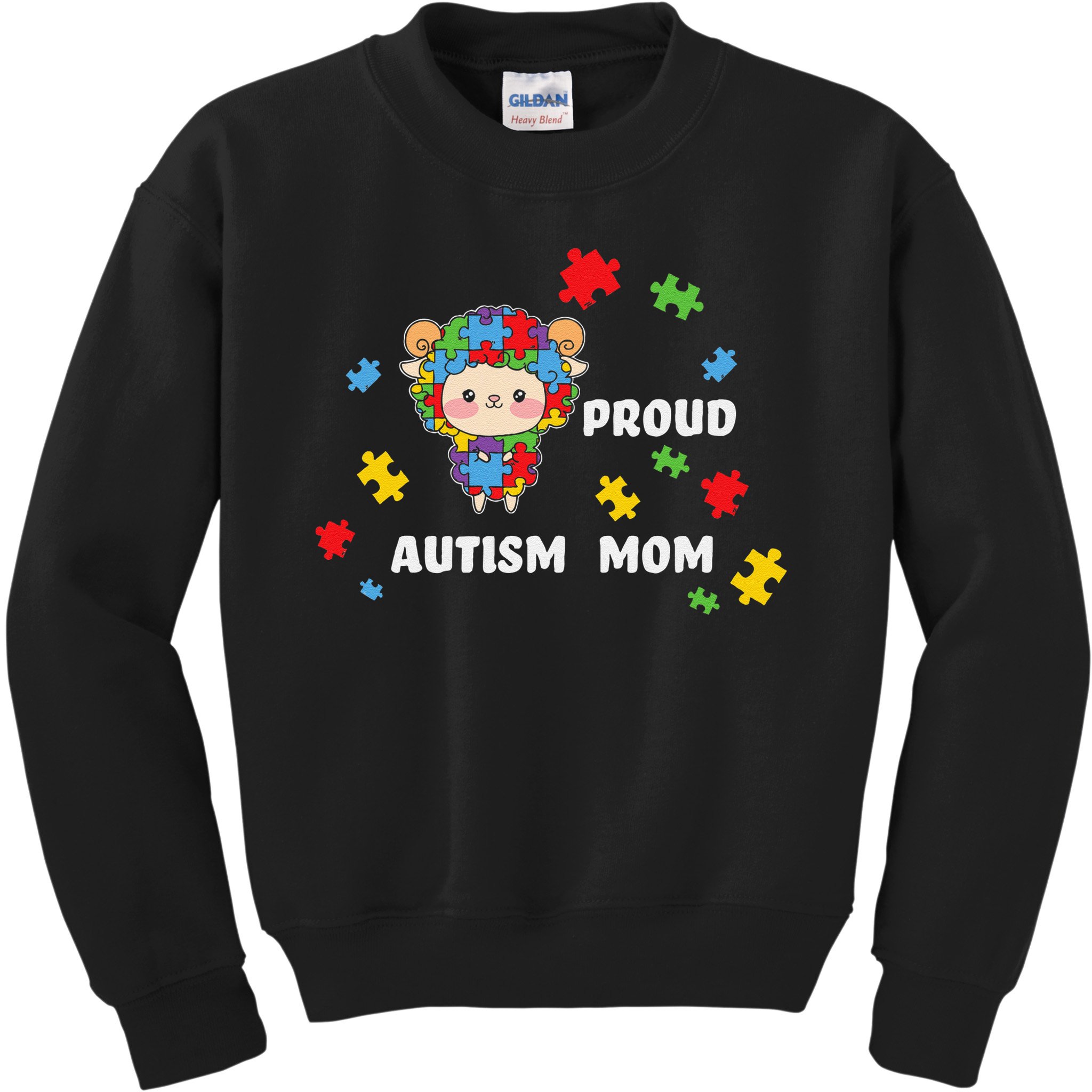 Cute Autism Awareness Women - Proud Autism Mom Lamb Puzzle Kids Sweatshirt