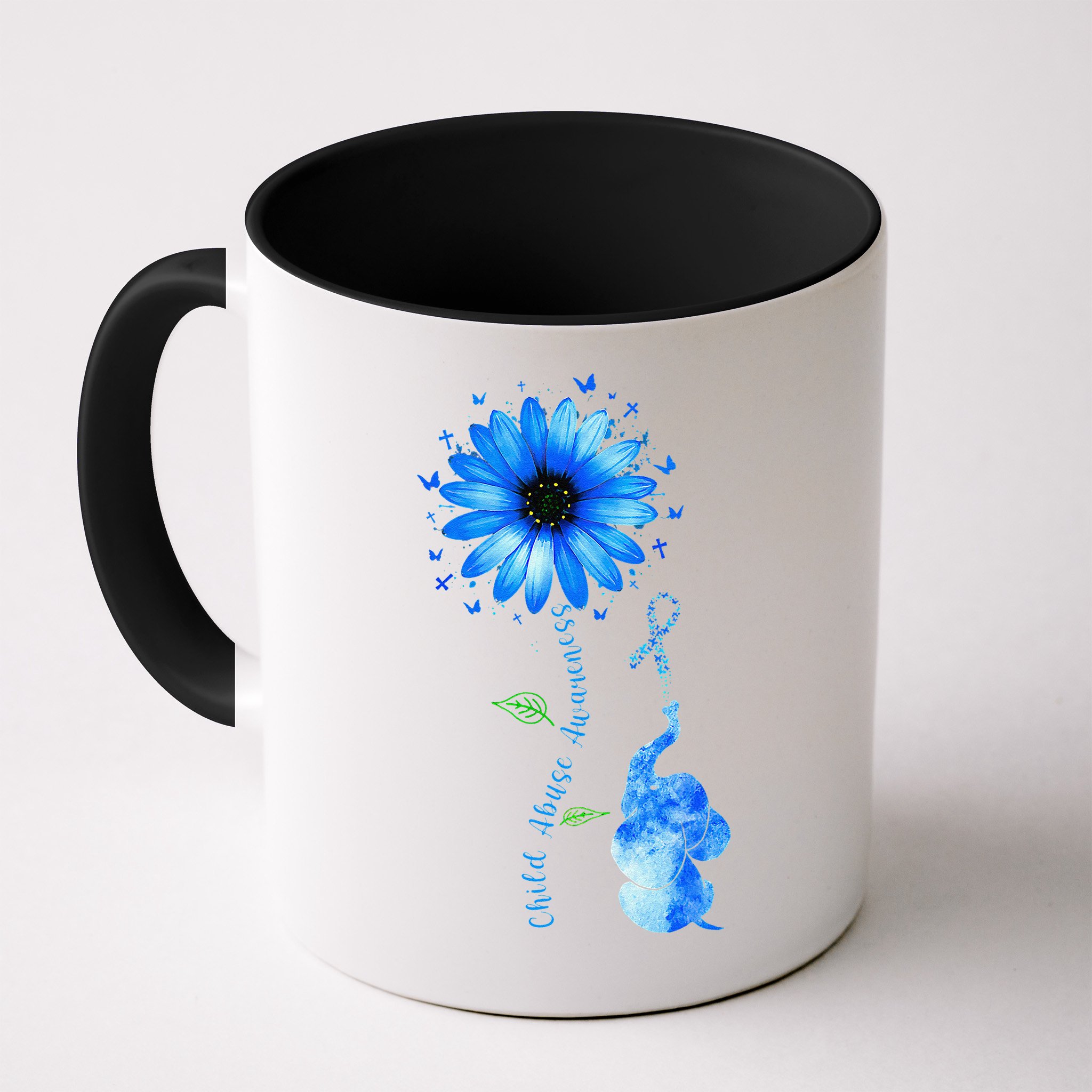 Child Abuse Awareness Sunflower Light Blue Ribbon Elephant Mug