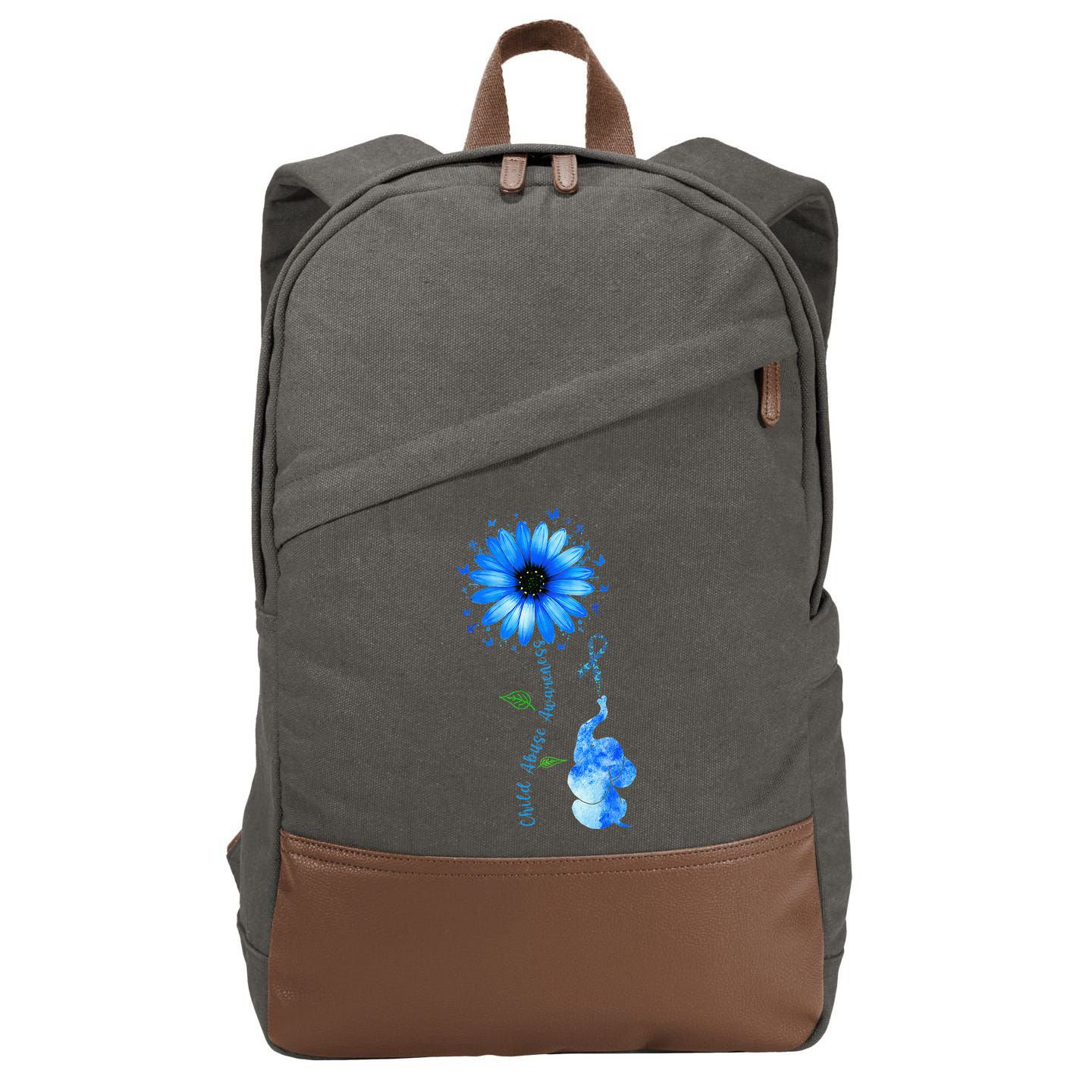 Child Abuse Awareness Sunflower Light Blue Ribbon Elephant Cotton Canvas Backpack