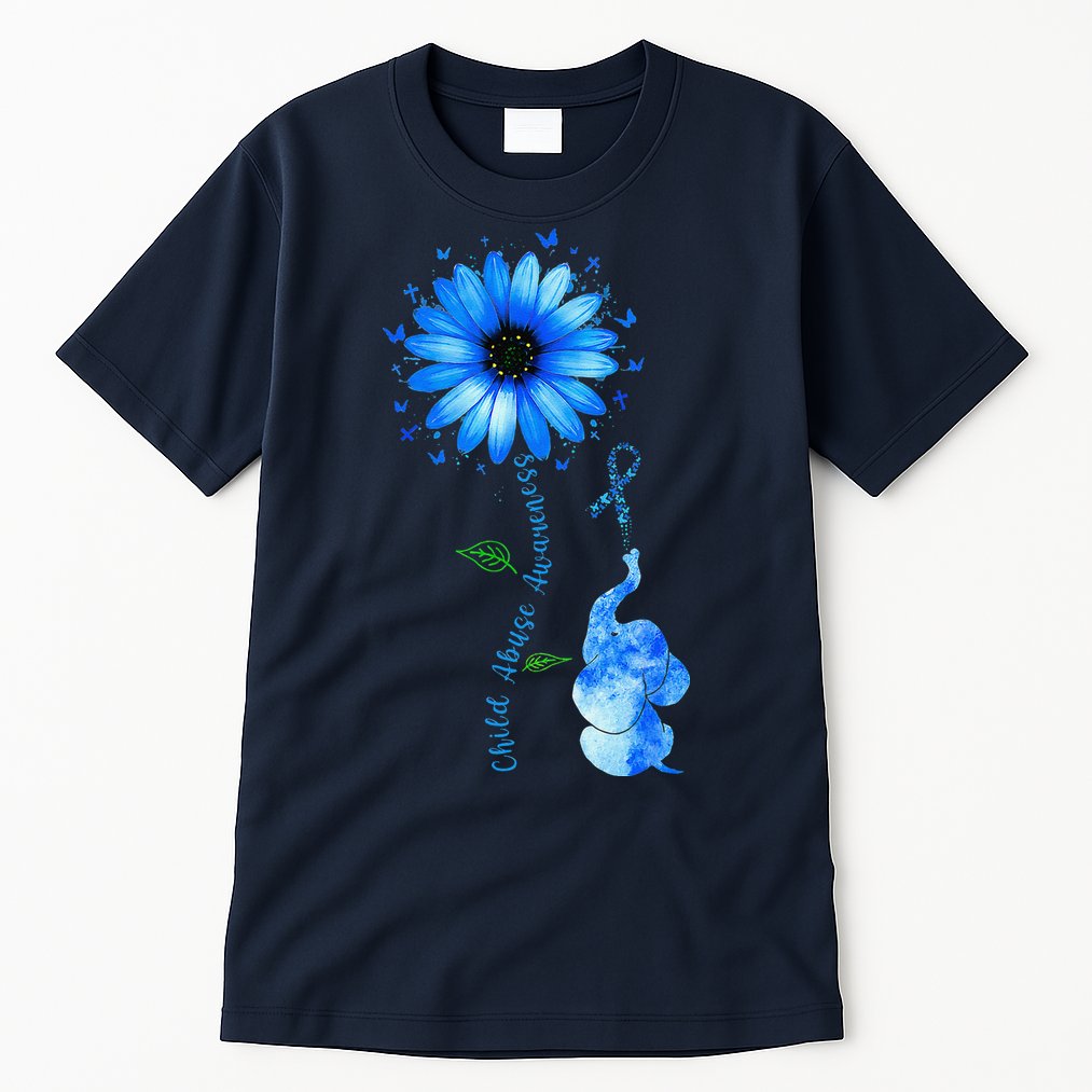 Child Abuse Awareness Sunflower Light Blue Ribbon Elephant Tall T-Shirt