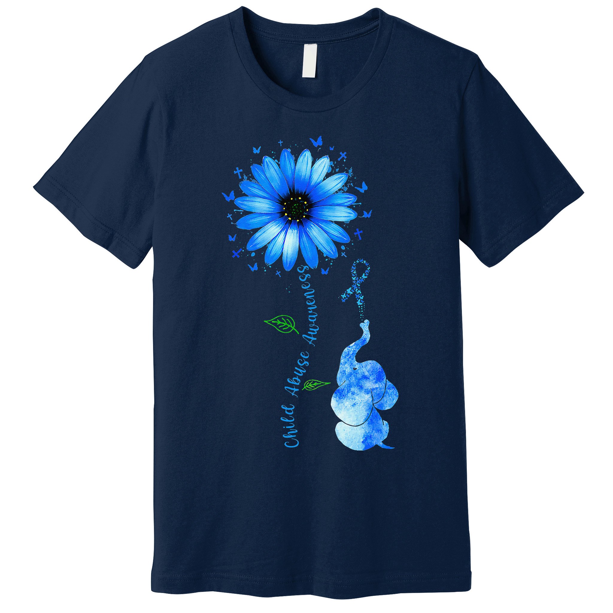 Child Abuse Awareness Sunflower Light Blue Ribbon Elephant Premium T-Shirt