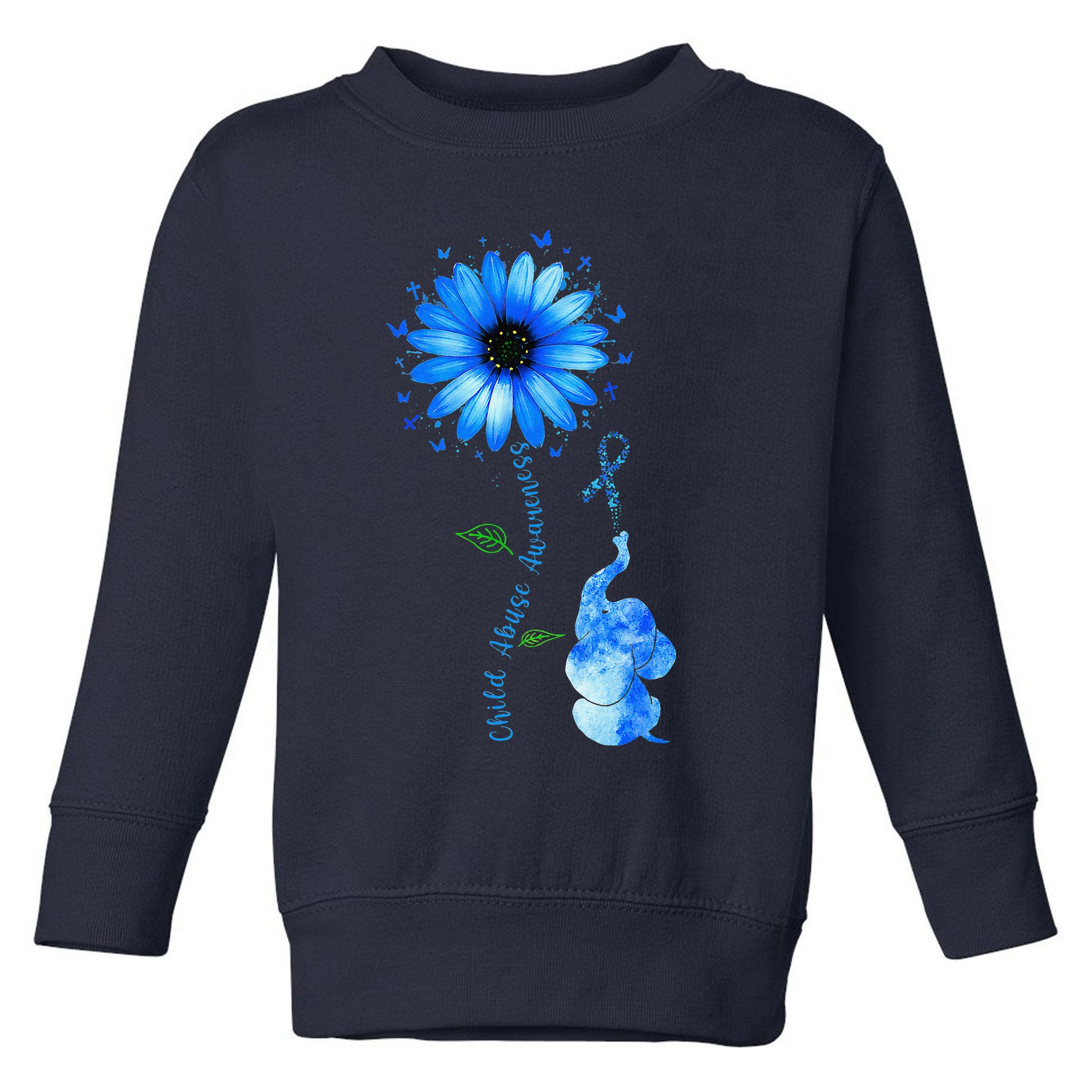 Child Abuse Awareness Sunflower Light Blue Ribbon Elephant Toddler Sweatshirt