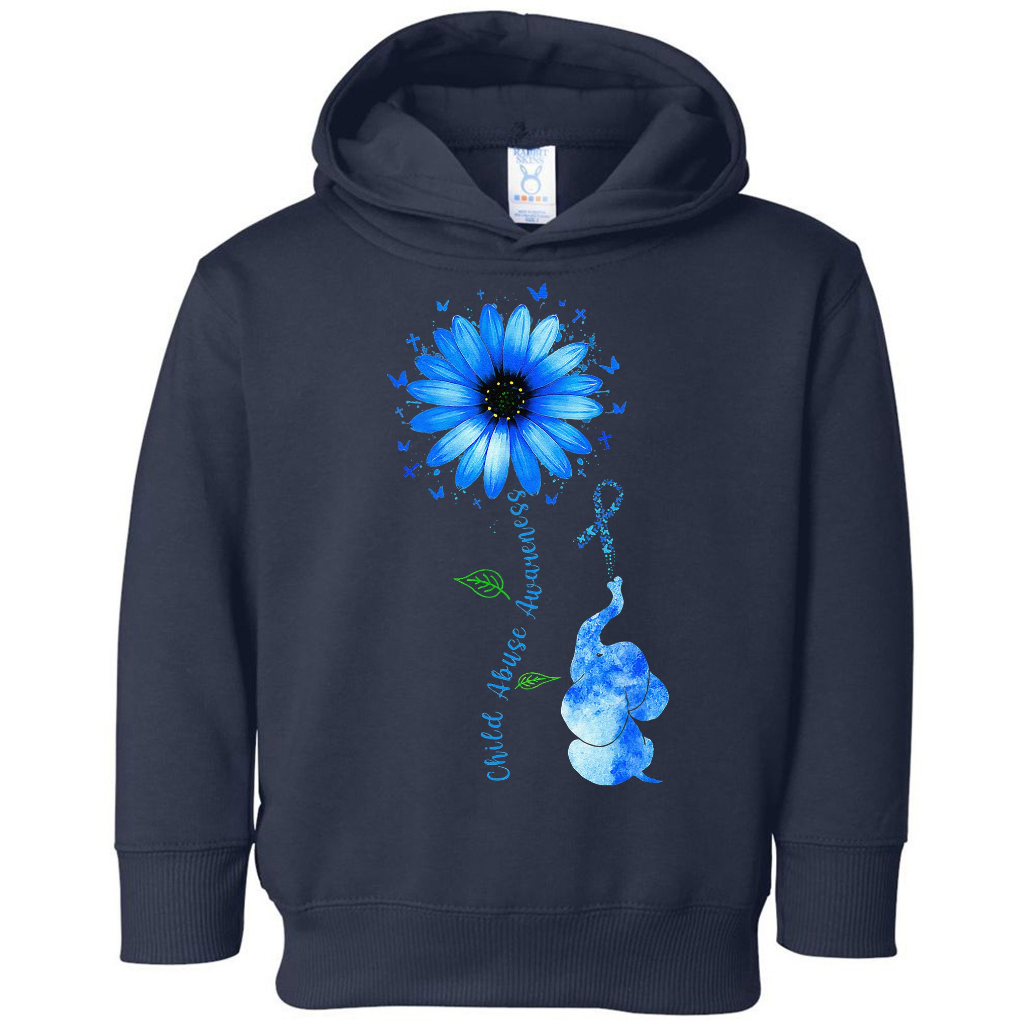 Child Abuse Awareness Sunflower Light Blue Ribbon Elephant Toddler Hoodie