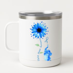 Child Abuse Awareness Sunflower Light Blue Ribbon Elephant 12 oz Stainless Steel Tumbler Cup