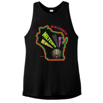 Classic African American Multicolor Wisconsin Milwaukee Map Ladies PosiCharge Tri-Blend Wicking Tank