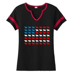 Cow Animal American Flag Independence Day 4th Of July Cute Gift Ladies Halftime Notch Neck Tee