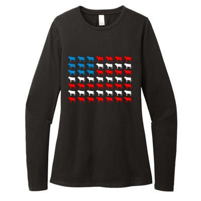 Cow Animal American Flag Independence Day 4th Of July Cute Gift Womens CVC Long Sleeve Shirt