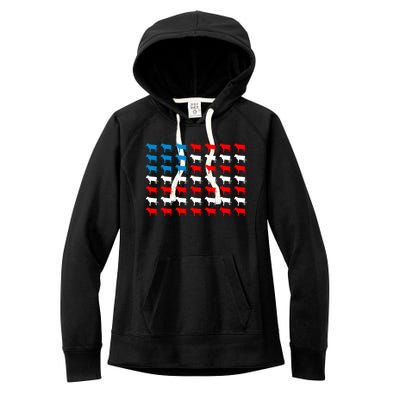 Cow Animal American Flag Independence Day 4th Of July Cute Gift Women's Fleece Hoodie