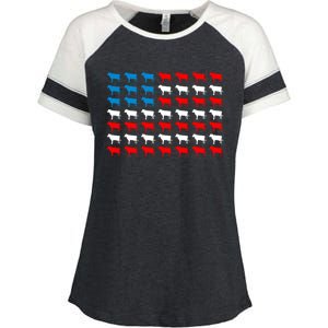 Cow Animal American Flag Independence Day 4th Of July Cute Gift Enza Ladies Jersey Colorblock Tee