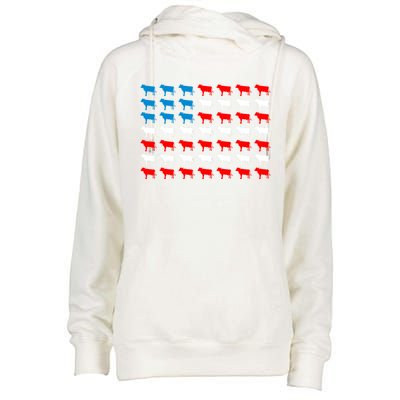 Cow Animal American Flag Independence Day 4th Of July Cute Gift Womens Funnel Neck Pullover Hood