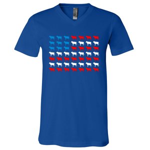 Cow Animal American Flag Independence Day 4th Of July Cute Gift V-Neck T-Shirt