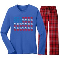 Cow Animal American Flag Independence Day 4th Of July Cute Gift Women's Long Sleeve Flannel Pajama Set 