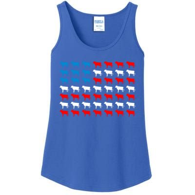 Cow Animal American Flag Independence Day 4th Of July Cute Gift Ladies Essential Tank