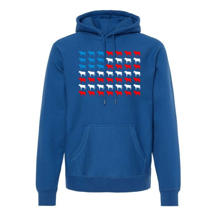 Cow Animal American Flag Independence Day 4th Of July Cute Gift Premium Hoodie