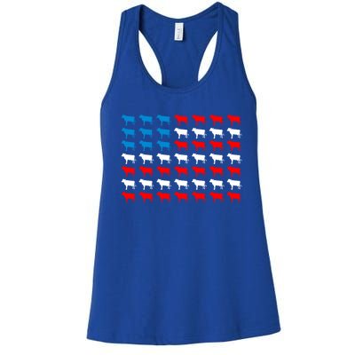 Cow Animal American Flag Independence Day 4th Of July Cute Gift Women's Racerback Tank