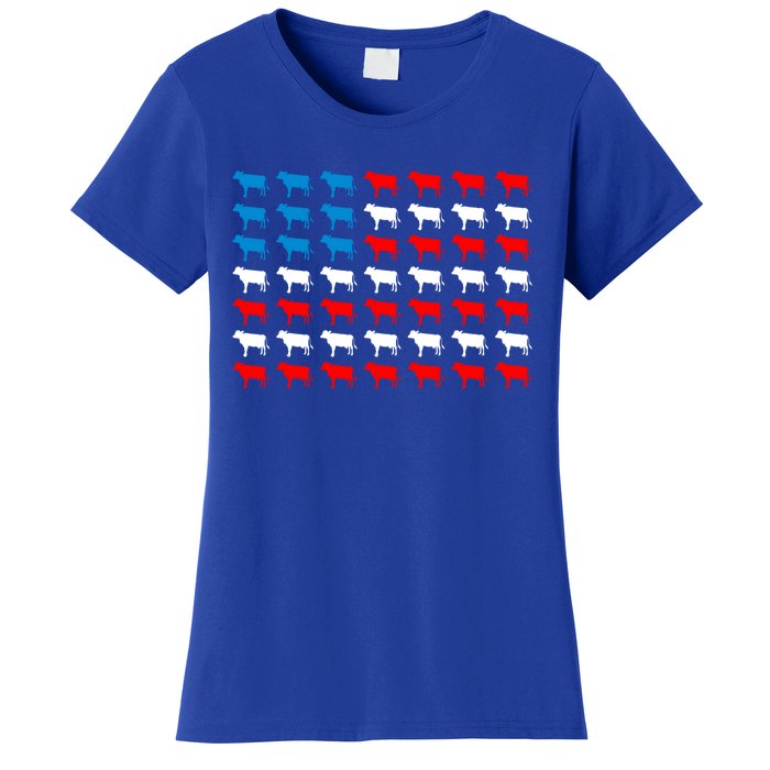 Cow Animal American Flag Independence Day 4th Of July Cute Gift Women's T-Shirt