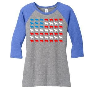 Cow Animal American Flag Independence Day 4th Of July Cute Gift Women's Tri-Blend 3/4-Sleeve Raglan Shirt