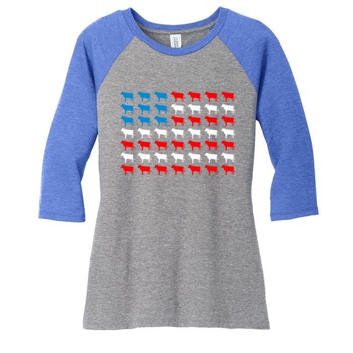 Cow Animal American Flag Independence Day 4th Of July Cute Gift Women's Tri-Blend 3/4-Sleeve Raglan Shirt