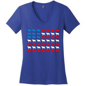 Cow Animal American Flag Independence Day 4th Of July Cute Gift Women's V-Neck T-Shirt