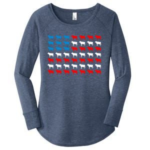 Cow Animal American Flag Independence Day 4th Of July Cute Gift Women's Perfect Tri Tunic Long Sleeve Shirt