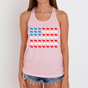 Cow Animal American Flag Independence Day 4th Of July Cute Gift Women's Knotted Racerback Tank