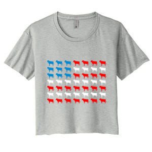 Cow Animal American Flag Independence Day 4th Of July Cute Gift Women's Crop Top Tee