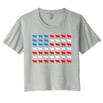 Cow Animal American Flag Independence Day 4th Of July Cute Gift Women's Crop Top Tee