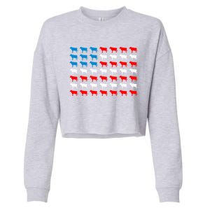 Cow Animal American Flag Independence Day 4th Of July Cute Gift Cropped Pullover Crew