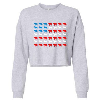 Cow Animal American Flag Independence Day 4th Of July Cute Gift Cropped Pullover Crew