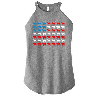 Cow Animal American Flag Independence Day 4th Of July Cute Gift Women's Perfect Tri Rocker Tank